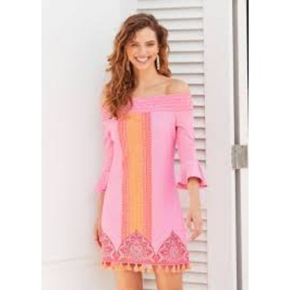 Cabana Life NWT Boca Raton Off The Shoulder Dress Bell Sleeve Pink Size XS - Picture 1 of 9